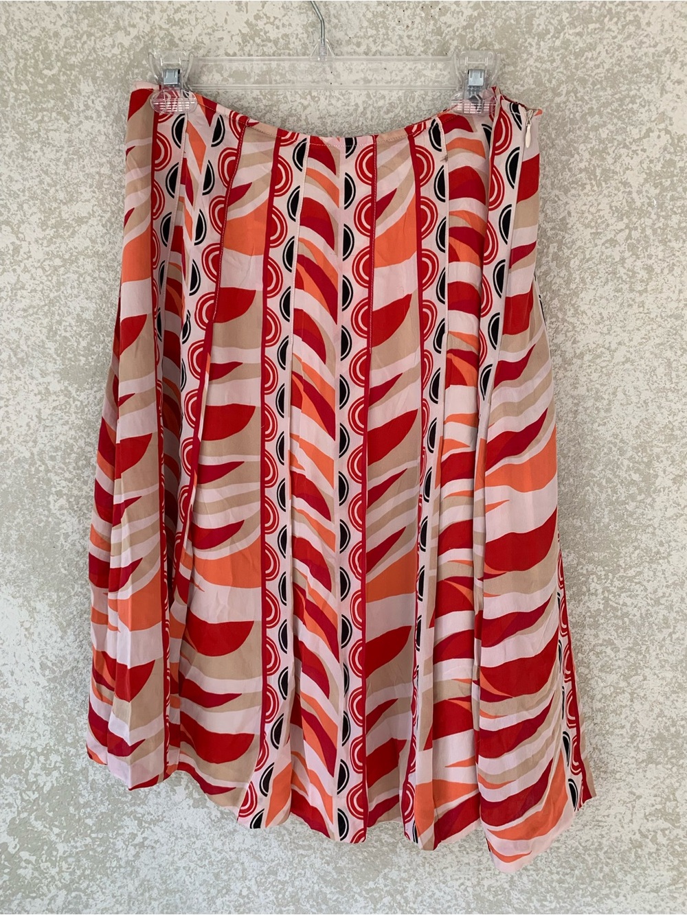 Josephine Chaus Red, Pink & Orange Printed Silk Circle Skirt Size 10